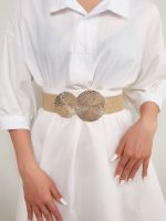 HOT★Luxury Gold Round Metal Buckle Women Belt White Shinny Wide Elastic Waistband Belt Lady Female Decoration Shaping Girdle Belts