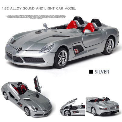 Diecast 1:32 Toy Car Mercedes Benz SLR Roadster Alloy Model Miniature Metal Vehicle Collection for Children Christmas Gifts Boys