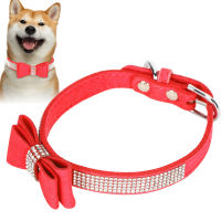 Bowknot Crystal Pet Collar ปลอกคอแมว หนังนิ่ม ปลอกคอสัตว์เลี้ยง Pet Supply for Dogs and Kittens