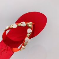 Ready Stock ๑2021 New Flip Flops Korean Fashion Women s Summer Outer Wear Peach Heart Chain Flat Wedge Flip-Flops Casual Slippers