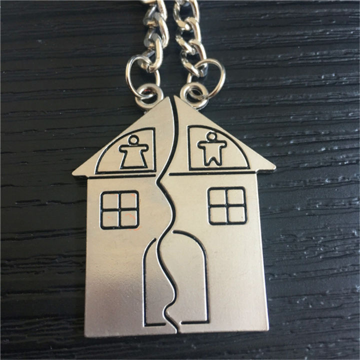 พวงกุญแจจี้รูปบ้านอัลลอย1คู่พวงกุญแจคู่ของตกแต่งพวงกุญแจ-diy-สำหรับผู้ชายและผู้หญิง