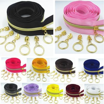 2M 4Pcs Slider 5# Colored Golden Tooth  Nylon Zipper Coil Code Decoration Luggage Garment Purse Bags DIY Home Sewing Accessories Door Hardware Locks F