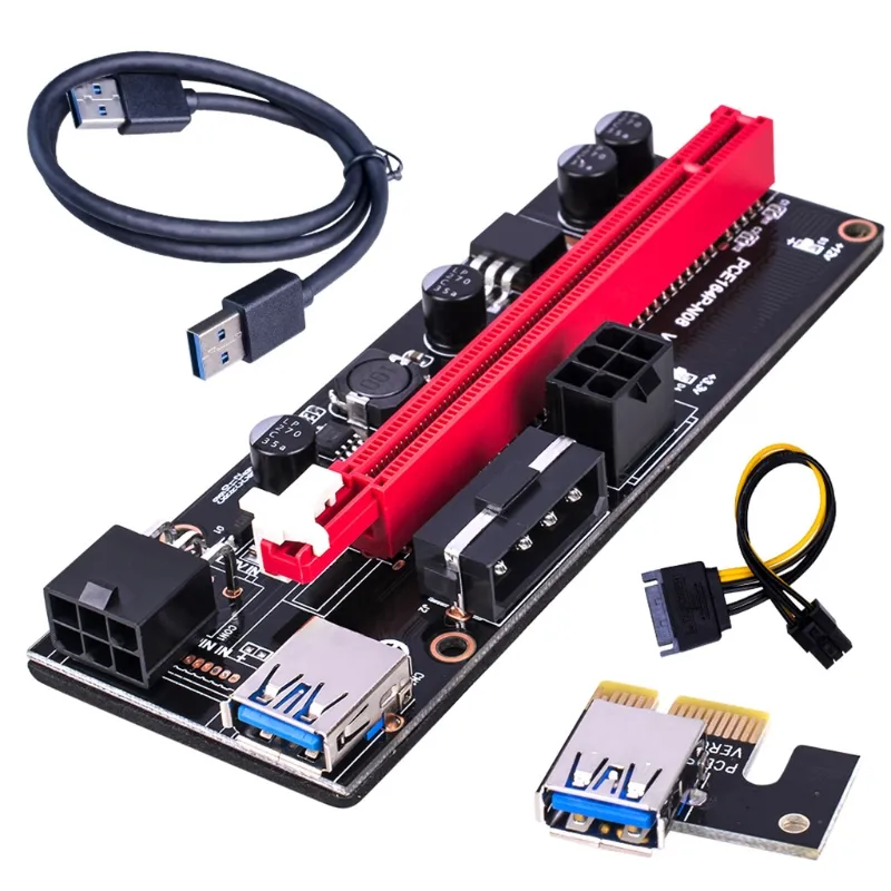 PCI-E PCIE Riser , 009 Express 1X 4x 8x 16x Extender USB Riser Thẻ Chuyển  Đổi 6 Chân GPU Kép 009S SATA 15pin Cho BTC Mi 