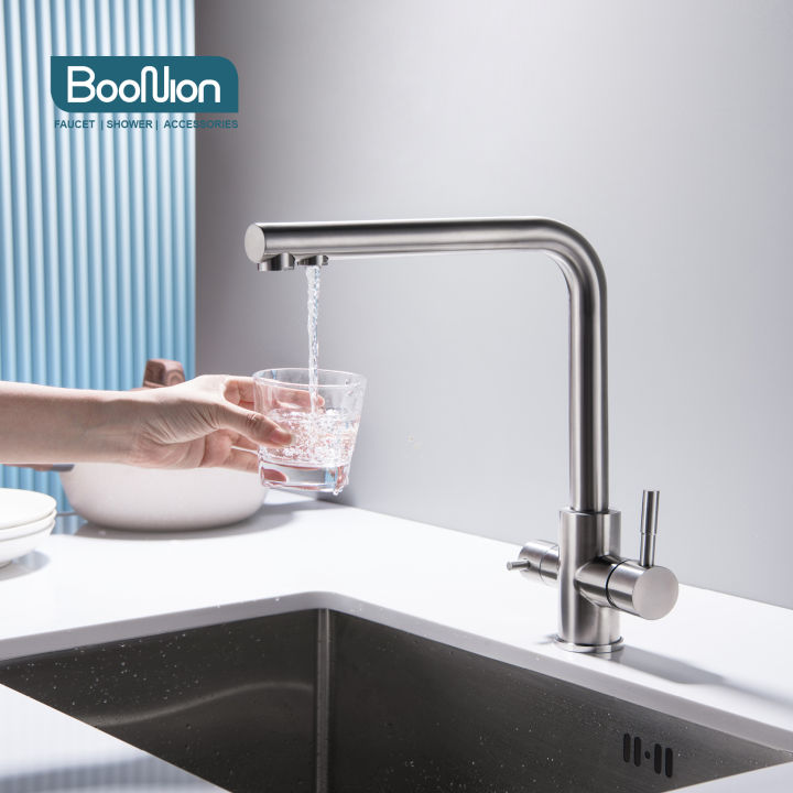 boonion-sus304ก๊อกน้ำห้องครัวสแตนเลสก๊อกน้ำร้อนและเย็นน้ำสะอาดก๊อกน้ำดื่มโดยตรงดึงก๊อกน้ำ