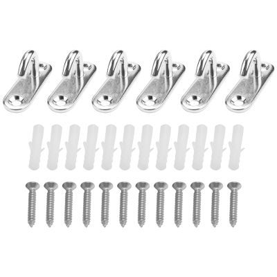 6 Pack Stainless Steel Ceiling Hooks M5 Oval Open Hooks Pad Eye Plate Anchor Screw Wall Mount Hook for Plant Basket