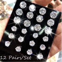 SHARI 2ขนาดแฟชั่น Rhinestone โลหะ12คู่/เซ็ตสำหรับผู้หญิงเครื่องประดับชุดต่างหูต่างหูแฟชั่นสตรี