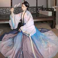 คอไขว้ ชุด HanFu สไตล์จีนของ ปักเสื้อแขนใหญ่ เย็บปักถักร้อย ชุดจีนโบราณผู้หญิง ชุดจีน