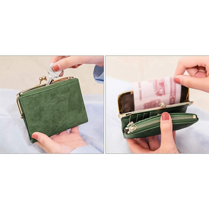 womens-wallet-short-bifold-retro-multifunction-coin-purse-with-zip-and-kiss-lock-green-pu-leather-female-short-purses