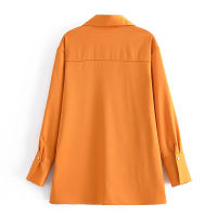 TRAF Women Shirt 2021 Orange Satin Top Female Long Sleeve Elegant Blouses Women Autumn Fashion Collared Button Up Baggy Shirt