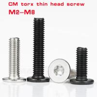 5-50pcs Thin head screw CM M2 M2.5 M3 M4 M5 M6 M8 304 A2 Stainless Steel /black Torx Six-Lobe Ultra Thin Flat Wafer Head bolts Screw Nut Drivers