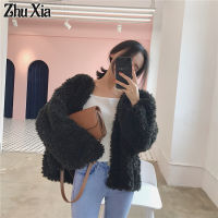 ✺ ZhuXia Lambswool Top สำหรับผู้หญิงเกาหลีอารมณ์อเนกประสงค์แขนยาว Cardigan Plush Cropped Coat