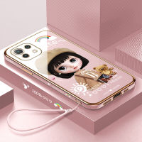 (คลังสินค้าพร้อม) เคสเคสมือถือสำหรับ Xiaomi Mi 11 Lite 4G 5G Ne พร้อมฟรีสายคล้อง + สาวน่ารักการ์ตูนขอบสี่เหลี่ยมชุบเคลือบฝาหลังนิ่ม