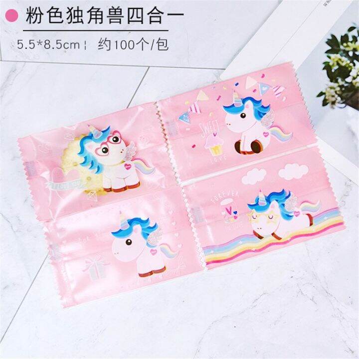 100-pcs-7x10cm-plastic-cartoon-unicorn-4-in-1-snowflake-pastry-packaging-baking-niuzha-biscuit-machine-sealing-bags