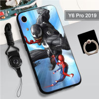 เคสซิลิโคนนิ่มสำหรับ Huawei Y6 Pro 2019เคสโทรศัพท์สไตล์กล่องป้องกันการตกหล่นป้องกันรอยขีดข่วนสำหรับเคสที่มีห่วงสำหรับถือโทรศัพท์ Huawei