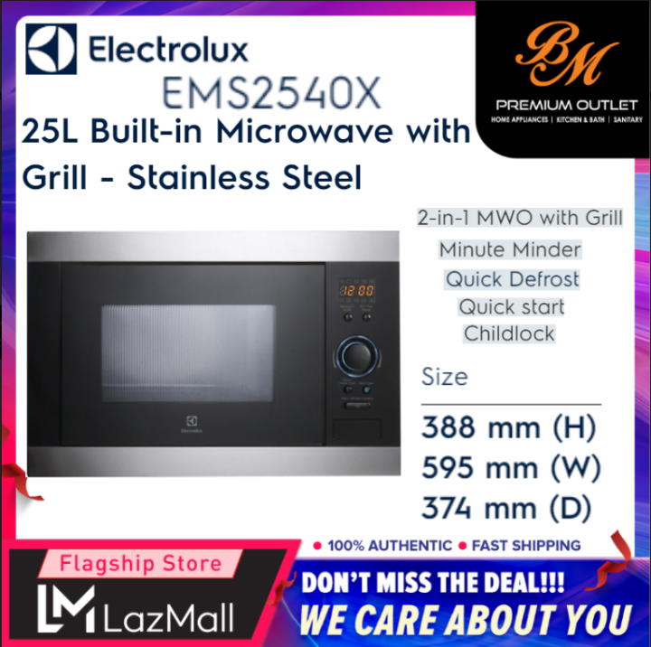 ELECTROLUX (EMS2540X) BUILT IN MICROWAVE OVEN WITH GRILL 25L 900W (LED