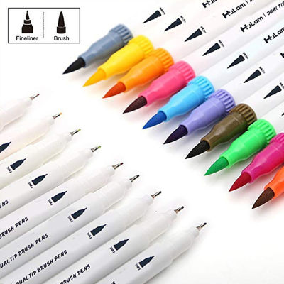 1218243648สีสีน้ำ Art Markers ชุดแปรงปากกา Dual Tip Fineliner Drawing สำหรับการประดิษฐ์ตัวอักษรภาพวาด Art Supplies