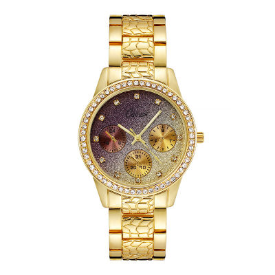 นาฬิกาแฟชั่นผู้หญิง2023ใหม่นาฬิกาผู้หญิงไล่ระดับสีปลอมสามตานาฬิกา Rhinestone ควอตซ์