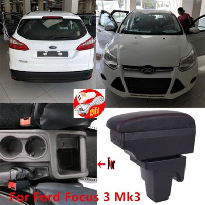 ที่วางแขนสำหรับ Ford Focus 3 Mk3 2011 2012 2013 2014 2015 2016 - On หนังที่พักแขนคอนโซลกลางอุปกรณ์เสริมรถยนต์ USB