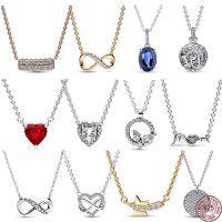 2023 New 925 sterling silver dazzling heart shaped butterfly pendant necklace fit original Pandora beads DIY party gift Fashion Chain Necklaces