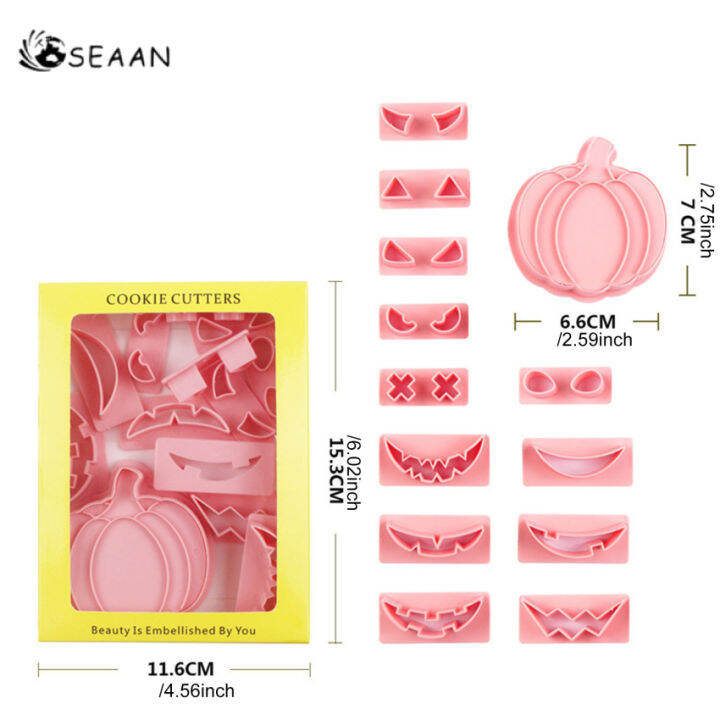 13ชิ้น-ชุดที่ตัดคุ้กกี้ทรงฮาโลวีนฟักทองใบหน้าบิสกิตฟองดองท์แสตมป์อุปกรณ์ทำขนมเค้กอุปกรณ์ตกแต่ง