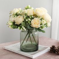 ∏♚✖ Beautiful Rose Peony Artificial Silk Flowers Small White Bouquet Vases for Home Party Winter Wedding Decoration Cheap Fake Plant