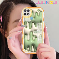 Jjlingji เคสสำหรับ OPPO เคส A15 A35 A15s 4G,เคสแฟชั่นสีเขียว3D สีครีมดีไซน์ใหม่คอลโลเวฟบริเคสมือถือกันกระแทกแบบใสสร้างสรรค์เคสโปร่งใสลายกล้องถ่ายรูปซิลิกาเจลปกป้อง