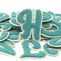 1Pcs Green Letter Patch English Alphabet Iron On Patches 3D Letters Towel Embroidered Patches For Clothes Sew On Accessories Pipe Fittings Accessories