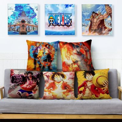 hot！【DT】✤✇◐  Colorful Piece Cartoon Luffy Print Cushion Cover 45x45 Covers Pillows Cases Sofa Pillowcase