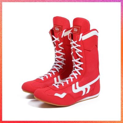 Big Size 46 New Breathable Training Wrestling Shoes Men High Top Boxing Shoes Outsole Red Boots Men Sports Support Sneakers