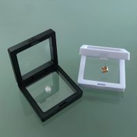 10Pcs 3D Floating Jewelry Display Box PE Film Diamond Storage Case Transparent Ring Coin Stone Cosmetic Packaging Stand 7x7cm