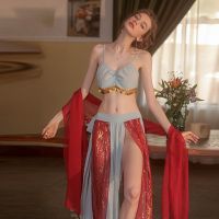 【 WYIN kitchen】 Chinese Hanfu Women 39;S Pajamas Night Dress Sexy Sling Underwear Mesh Perspective Waistless Antique Long Sleepwear Bed Nightwear