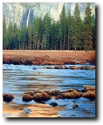 Yosemite Falls &amp; แม่น้ำต้นไม้อุทยานแห่งชาติทิวทัศน์โปสเตอร์ภาพพิมพ์ศิลปะเครื่องตกแต่งฝาผนัง