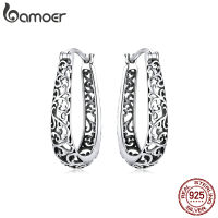 bamoer Silver Vintage Vine Real 925 Sterling Silver Hoop Earrings For Women Party Fine Jewelry  Original Design BSE466