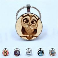 2019 Adorkable Owl Pendant Keychain Big Eyes Cute Bird Retro Picture Double sided Glass Cabochon Pendant Keychain