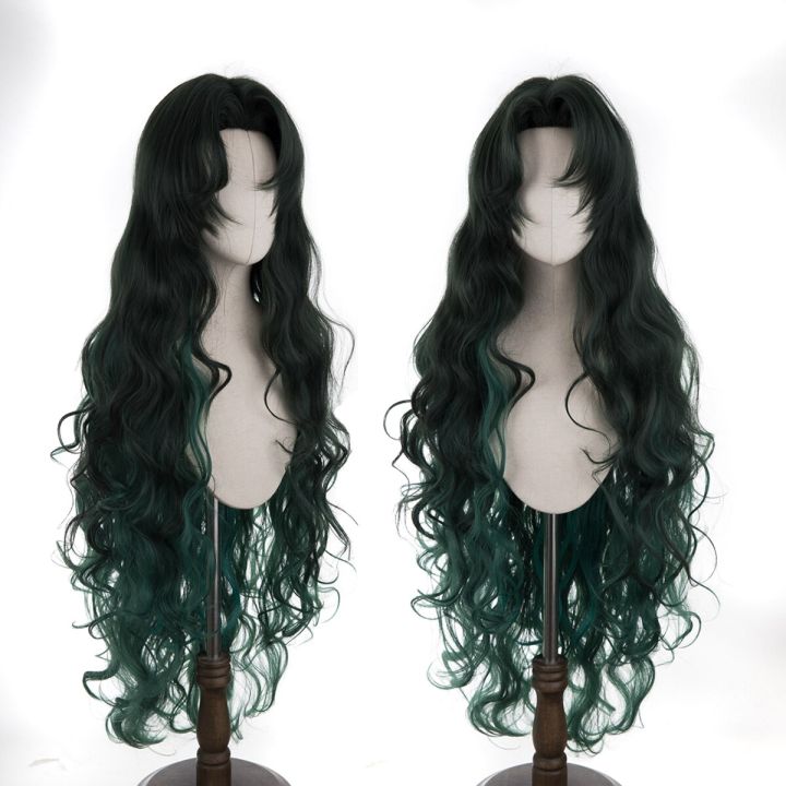 Game PATH TO NOWHERE Raven Cosplay Wig Dark Green Mixed Long Curly Layerd Wigs Heat Resistant Hair For Halloween Role Play