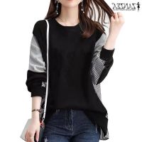 COD dhdfxcz ZANZEA Women Sweatshirt Long Sleeve Striped Patchwork Fashion O Neck Blouses