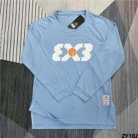 3X3 บาสเก็ตบอลแบบหลวม USA ชุดยิงแขนยาว T เสื้อยืดทีมสหรัฐอเมริกากีฬาซับเหงื่ออเมริกันเสื้อผ้าแห้งเร็วฝึกคอกลม