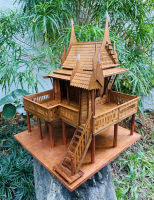 tpkshop โมเดล เรือนไทย ทรงอยุธยา  L: 2 หลังคา 1 ห้อง (ขนาด 16x16x20ซม.)