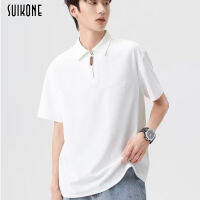 Suikone เสื้อโปโลผู้ชายญี่ปุ่นธุรกิจใหม่แขนสั้นเรียบง่าย