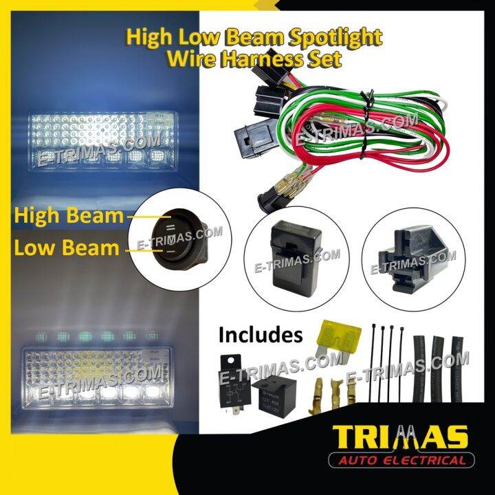 TRIMAS High Low Beam Spotlight Wiring Harness Plug and Play Relay Wire