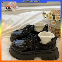 ۩ Small Leather Shoes Black Thick-Soled Heightened Lace-Up Spring Autumn New Style