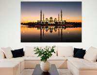 มัสยิด WALL ART เส้นโค้งพระอาทิตย์ตกไฟกลางคืนสถาปัตยกรรม Ic Skyline Downtown ผ้าใบที่พิมพ์ได้ของขวัญความเชื่อสัญลักษณ์ความเชื่อ1ชิ้นกรอบด้านในหรือ Frameless