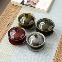 Kiln Change Tianmu Glaze Sancai Cover Bowl Ceramic Tea Set Tea Bowl Tea Cup Covering Bowls of Domestic Kungfu Tea Sets