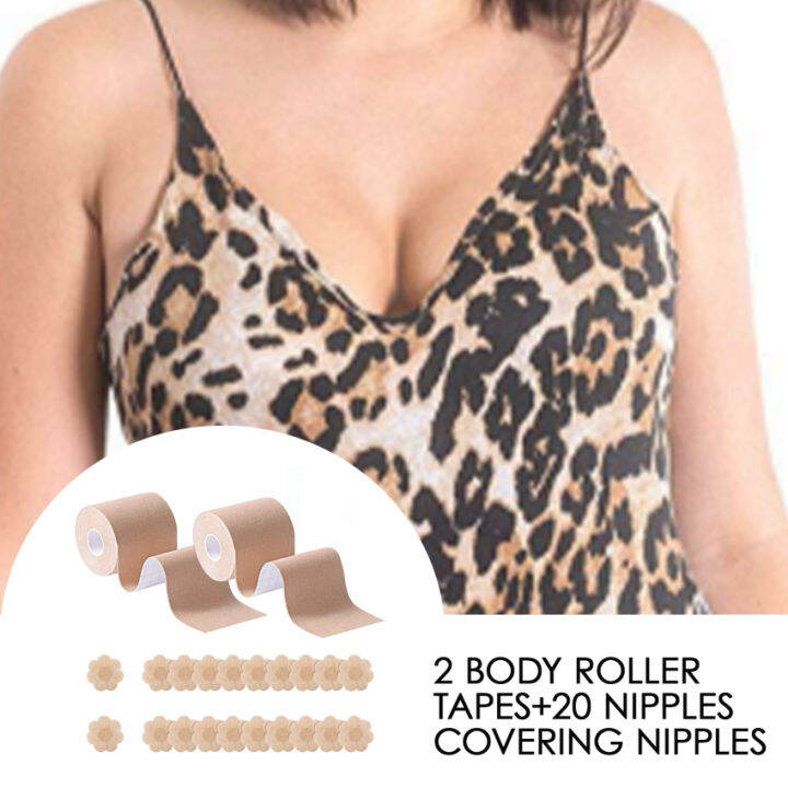 Large Breast Tape, 2 Body Roller Tapes, 20 Nipples Covering Nipples, 5cm DIY Breathable Breast