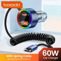 Toocki 60W USB ที่ชาร์จแบตในรถ Type C สายสปริง FCP SCP PD ชาร์จที่ชาร์จความเร็วสูงสำหรับชาร์จโทรศัพท์ในรถยนต์ Poco 12V 24V