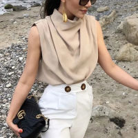 VINTAGE Women Elegant STAND COLLAR Soft blouse Summer Fashion LADIES Stylish Loose blouses Casual FEMALE Tops Girls Chic...