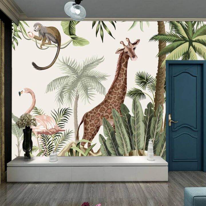 Custom Home Decor Jungle Animal Giraffe Monkey Mural Bedroom Kids Room Wallpaper Lazada