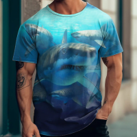 2023 NEWMens Shark T เสื้อผู้ชายเสื้อผ้าขนาดใหญ่ Tee เสื้อผู้ชาย Graphic Tee 3D พิมพ์ฤดูร้อนสบายๆแฟชั่นแขนสั้น Tops