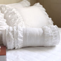 White embroidered cushion decorative bedding pillow European candy cushion princess ruffle lace lumbar pillow sofa hand rests