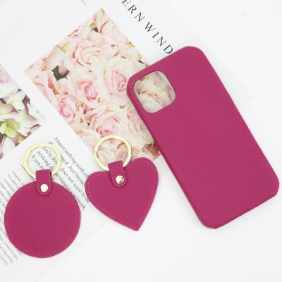 New Customized Gift Set Grain Leather Mobile Phone Case for XS MAX 11 12 PRO MAX Matched Circle/Heart Keychain